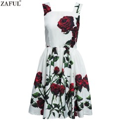 ZAFUL Women Retro Dress Rockabilly Hepburn Rose flower print Party Prom Ball Gown Swing 50s 60s Pin up Elegant feminino Vestidos