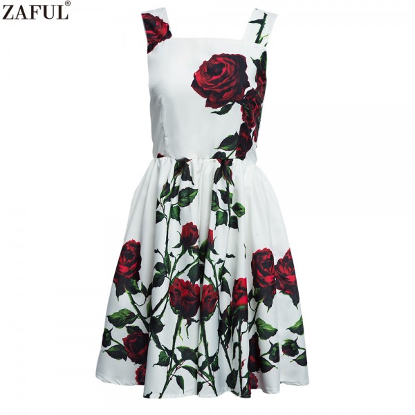 ZAFUL Women Retro Dress Rockabilly Hepburn Rose flower print Party Prom Ball Gown Swing 50s 60s Pin up Elegant feminino Vestidos