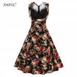 ZAFUL Women Rockabilly Vintage Dress 50s Audrey A Line Retro dress Plus Size Cotton Golden Floral Print Party feminine Vestidos 