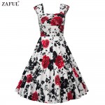 ZAFUL Women Rose Floral Vintage Dress 50s Audrey hepburn Rockabilly Ball gown Plus sizes S~4XL Party Swing Feminino Vestidos 