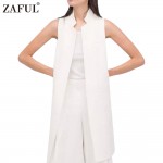 ZAFUL Women White Black Long Vest Coat Europen Style Waistcoat Sleeveless Jacket Back Outwear Casual Top Roupa Female Chaleco