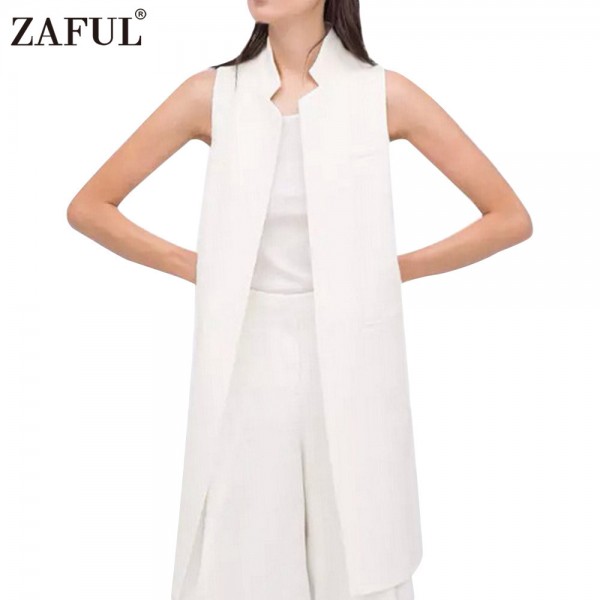 ZAFUL Women White Black Long Vest Coat Europen Style Waistcoat Sleeveless Jacket Back Outwear Casual Top Roupa Female Chaleco