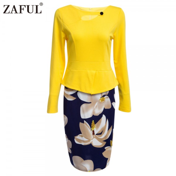 ZAFUL Womens 2018 New Print Floral Solid Patchwork Button Casual Work Sleeveless Bodycon Summer office Dress Vestidos