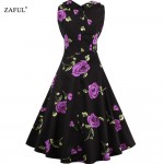 ZAFUL plus size Summer Women Dress Vintage Elegant Floral Print Audrey hepbum Sleeveless Big Hem Woman Dresses Feminino Vestidos