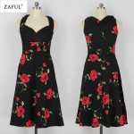 ZAFUL plus size Summer Women Dress Vintage Elegant Floral Print Audrey hepbum Sleeveless Big Hem Woman Dresses Feminino Vestidos
