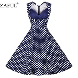 ZAFUL plus size Women Dress Vintage robe Summer feminino Rockabilly Retro Sleeveless Red Dot Swing Party Short Dresses Vestidos