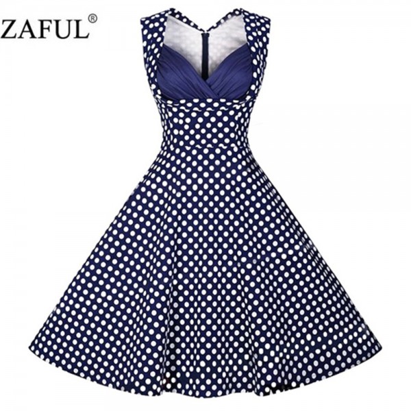 ZAFUL plus size Women Dress Vintage robe Summer feminino Rockabilly Retro Sleeveless Red Dot Swing Party Short Dresses Vestidos