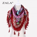 ZALA Fashion Women Big Square Printing Tassels Autumn Winter Retro Scarf Cotton india floural Headband Wraps Foulard Femme 110cm