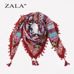 ZALA Fashion Women Big Square Printing Tassels Autumn Winter Retro Scarf Cotton india floural Headband Wraps Foulard Femme 110cm