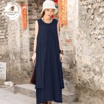 ZANZEA 2016 Summer Women Fashion Maxi Long Dress Bohemian Style Vintage Loose Linen Sleeveless Dress Vestidos Plus Size S-5XL