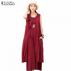 ZANZEA 2016 Summer Women Fashion Maxi Long Dress Bohemian Style Vintage Loose Linen Sleeveless Dress Vestidos Plus Size S-5XL