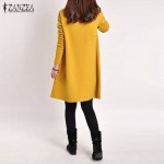 ZANZEA 2017 Autumn Women Casual Loose Solid Pocketse Dress Female Long Sleeve V Neck Dresses Vestidos Femininas Plus Size