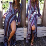 ZANZEA 2017 New Sexy V Neck Bohemian Beach Long Dresses Fashion Ladies Loose Butterfly Sleeve Ruffles Split Femininas Vestidos