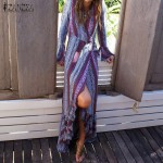 ZANZEA 2017 New Sexy V Neck Bohemian Beach Long Dresses Fashion Ladies Loose Butterfly Sleeve Ruffles Split Femininas Vestidos