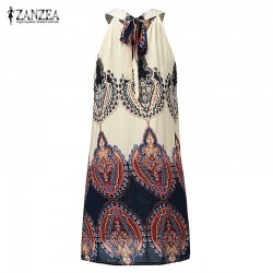 ZANZEA 2017 New Summer Dress Boho Women Printed Sundress Halter Sleeveless Beach Party Mini Dresses Plus Size Vestidos