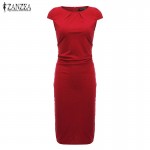 ZANZEA 2018 Summer Brand Women Solid Short Sleeve Pencil Dress OL Elegant O Neck Zippers Split Package Hip Work Bodycon Vestidos