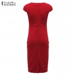 ZANZEA 2018 Summer Brand Women Solid Short Sleeve Pencil Dress OL Elegant O Neck Zippers Split Package Hip Work Bodycon Vestidos