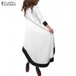 ZANZEA Autumn 2017 Fashion Womens Chiffon Maxi Long Dress Patchwork Asymmetrical Dress 3/4 Sleeve O Neck Vestidos Plus Size