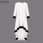 ZANZEA Autumn 2017 Fashion Womens Chiffon Maxi Long Dress Patchwork Asymmetrical Dress 3/4 Sleeve O Neck Vestidos Plus Size