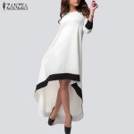 ZANZEA Autumn 2017 Fashion Womens Chiffon Maxi Long Dress Patchwork Asymmetrical Dress 3/4 Sleeve O Neck Vestidos Plus Size