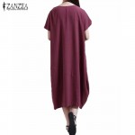 ZANZEA Fashion 2017 Womens Casual Loose Short Sleeve O Neck Dress Solid Pockets Femininas Vestidos Mid-Carf Robe Plus Size