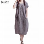 ZANZEA Fashion 2017 Womens Casual Loose Short Sleeve O Neck Dress Solid Pockets Femininas Vestidos Mid-Carf Robe Plus Size