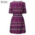 ZANZEA Fashion 2018 Women Bohemian Mini Beach Dresses Sexy Ladies Half Sleeve V Neck Elastic Waist Sundress Vestidos Plus Size