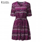 ZANZEA Fashion 2018 Women Bohemian Mini Beach Dresses Sexy Ladies Half Sleeve V Neck Elastic Waist Sundress Vestidos Plus Size