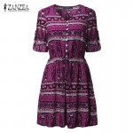 ZANZEA Fashion 2018 Women Bohemian Mini Beach Dresses Sexy Ladies Half Sleeve V Neck Elastic Waist Sundress Vestidos Plus Size