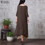 ZANZEA Fashion Cotton Linen Vintage Dress 2017 Summer Autumn Women Casual Loose Boho Long Maxi Dresses Vestidos Plus Size