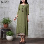 ZANZEA Fashion Cotton Linen Vintage Dress 2017 Summer Autumn Women Casual Loose Boho Long Maxi Dresses Vestidos Plus Size