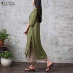 ZANZEA Fashion Cotton Linen Vintage Dress 2017 Summer Autumn Women Casual Loose Boho Long Maxi Dresses Vestidos Plus Size