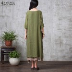 ZANZEA Fashion Cotton Linen Vintage Dress 2017 Summer Autumn Women Casual Loose Boho Long Maxi Dresses Vestidos Plus Size