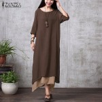 ZANZEA Fashion Cotton Linen Vintage Dress 2017 Summer Autumn Women Casual Loose Boho Long Maxi Dresses Vestidos Plus Size