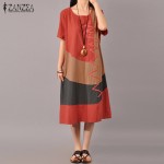 ZANZEA New Elegant Women Ladies Midi Dress 2017 Short Sleeve Round Collar Pockets Splice Color Casual Loose Calf Length Vestidos