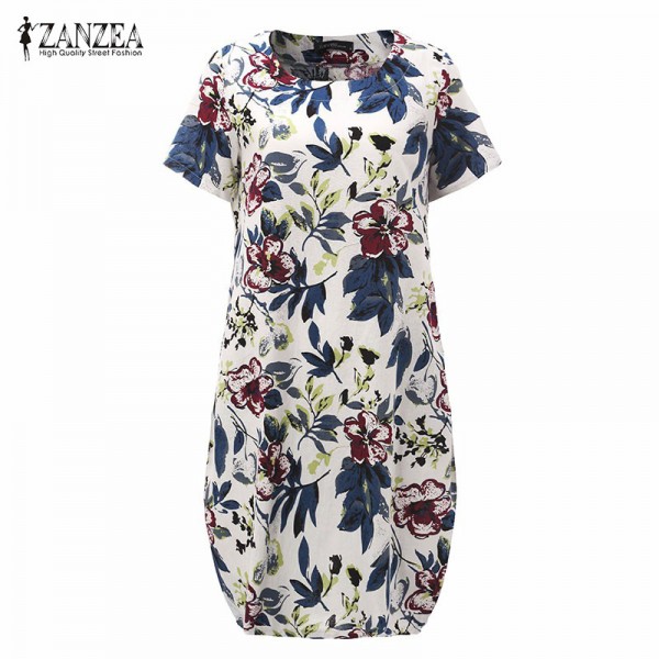 ZANZEA Print Floral Party Dress 2018 Summr Boho Style Womens Short Sleeve Baggy Dresses Casual Vintage Vestidos Plus Large Size