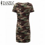 ZANZEA Women 2017 Summer Causal Camouflage Bodycon Printed Short Sleeve Long Tops Sexy Ladies Mini Dress Plus Size Vestidos