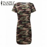 ZANZEA Women 2017 Summer Causal Camouflage Bodycon Printed Short Sleeve Long Tops Sexy Ladies Mini Dress Plus Size Vestidos