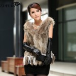 ZDFURS * fashion fur vest  raccoon fur trimming  knitted  rabbit fur vest with hood   fur waistcoat gilet ZDKR-165037