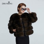 ZIRUNKING Women Warm Real Fox Fur Coat Short Winter Fur Jacket Outerwear Natural Blue Fox Fur Coats for Women ZC1636