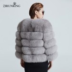 ZIRUNKING Women Warm Real Fox Fur Coat Short Winter Fur Jacket Outerwear Natural Blue Fox Fur Coats for Women ZC1636