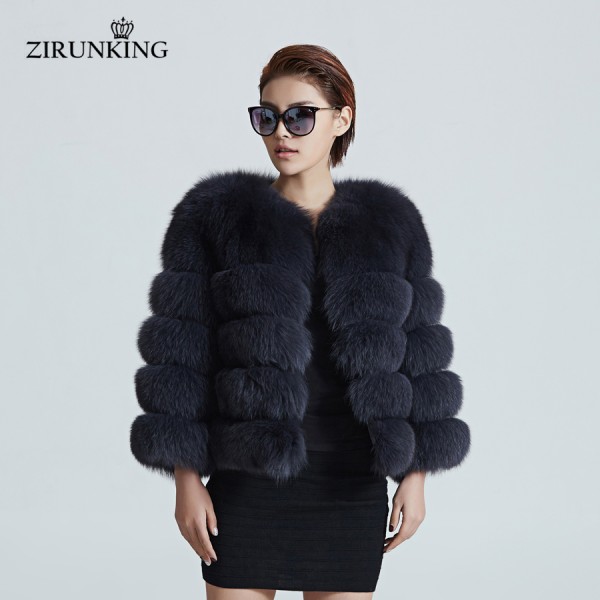 ZIRUNKING Women Warm Real Fox Fur Coat Short Winter Fur Jacket Outerwear Natural Blue Fox Fur Coats for Women ZC1636