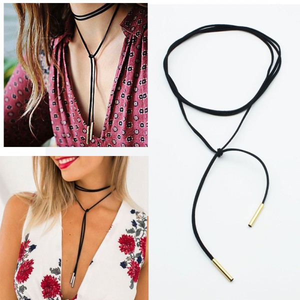 ZOEBER Bowknot Women Black leather brown Necklace Velvet Long  choker Necklace Tube Suede Accessories Collier for women femme