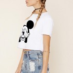 ZSIIBO 2017 Summer Black Mouse Print Casual Crop Tops Women Cute Short Sleeve T-Shirt Cartoon Finger Mouse Cropped KaDIY240