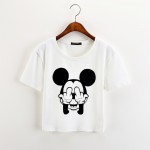 ZSIIBO 2017 Summer Black Mouse Print Casual Crop Tops Women Cute Short Sleeve T-Shirt Cartoon Finger Mouse Cropped KaDIY240