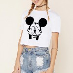 ZSIIBO 2017 Summer Black Mouse Print Casual Crop Tops Women Cute Short Sleeve T-Shirt Cartoon Finger Mouse Cropped KaDIY240