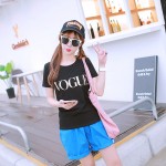 ZSIIBO VOGUE Printed Glod Shining Letter T-shirt Women Simple Casual Short Sleeve Femme O-Neck Tops 5 Colors KaTx08