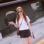 ZSIIBO VOGUE Printed Glod Shining Letter T-shirt Women Simple Casual Short Sleeve Femme O-Neck Tops 5 Colors KaTx08