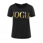 ZSIIBO VOGUE Printed Glod Shining Letter T-shirt Women Simple Casual Short Sleeve Femme O-Neck Tops 5 Colors KaTx08