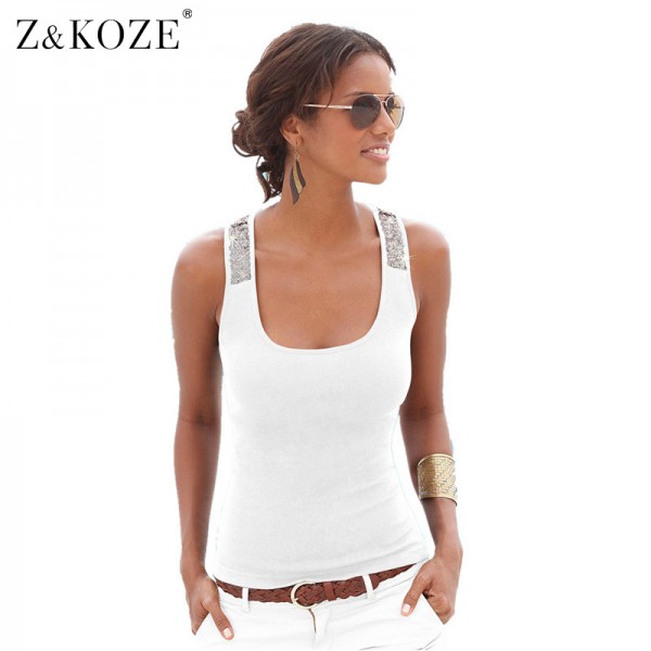 Z&KOZE 2016 New Blusas Summer Style Women Blouse Fashion Vest Shirt Beading Plus Size Sleeveless Tank Top Casual Shirts